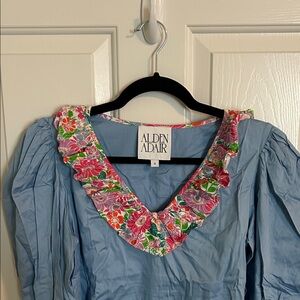 Alden Adair Blue Puff Long Sleeve Shirt with Floral Details